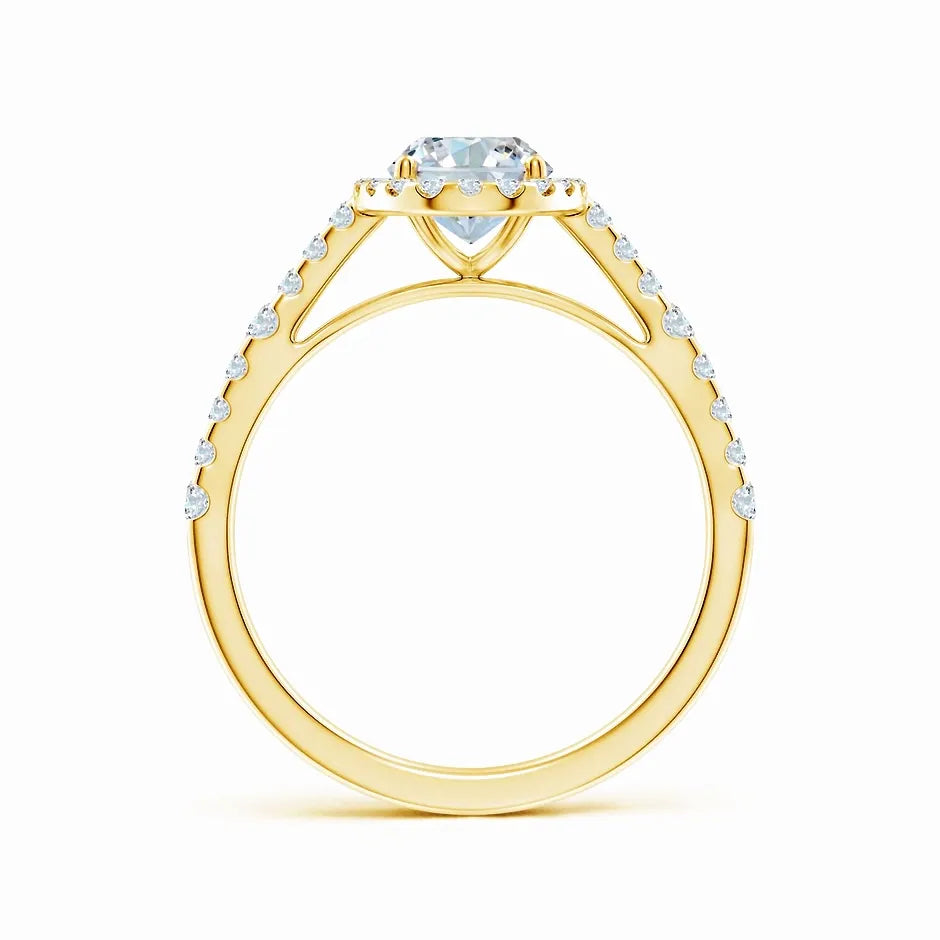 Lab-Grown Oval Diamond Station Halo Engagement Ring