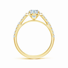 Lab-Grown Oval Diamond Station Halo Engagement Ring