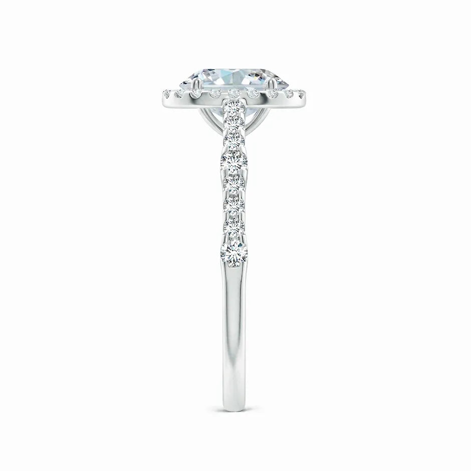 Lab-Grown Oval Diamond Station Halo Engagement Ring