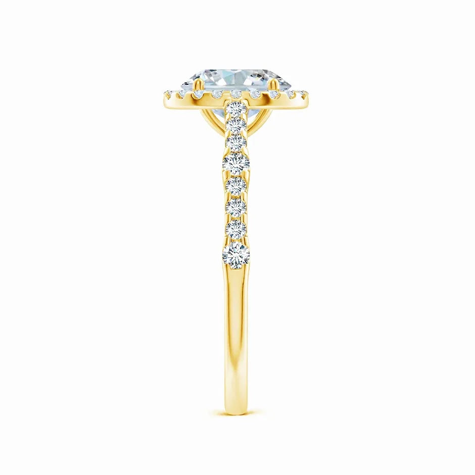 Lab-Grown Oval Diamond Station Halo Engagement Ring