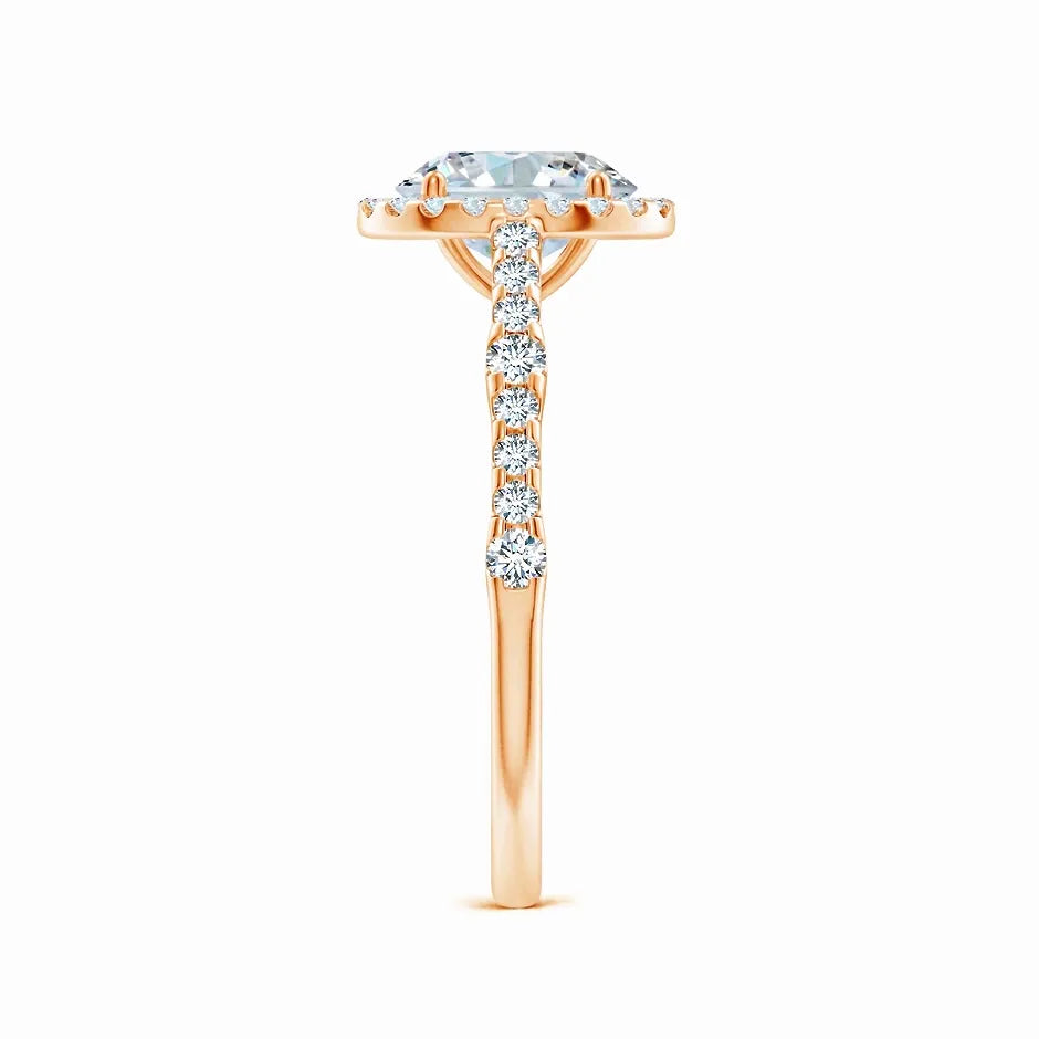 Lab-Grown Oval Diamond Station Halo Engagement Ring