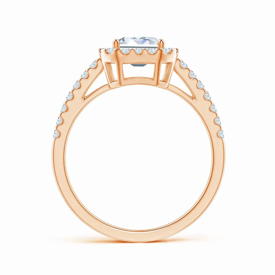 Prong-Set Emerald-Cut Lab-Grown Diamond Halo Ring