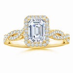 Load image into Gallery viewer, Lab-Grown Emerald-Cut Diamond Halo Twisted Shank Engagement Ring
