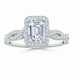 Load image into Gallery viewer, Lab-Grown Emerald-Cut Diamond Halo Twisted Shank Engagement Ring
