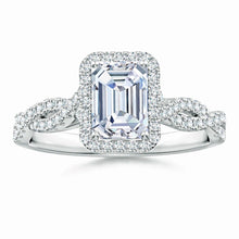 Lab-Grown Emerald-Cut Diamond Halo Twisted Shank Engagement Ring
