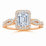 Load image into Gallery viewer, Lab-Grown Emerald-Cut Diamond Halo Twisted Shank Engagement Ring
