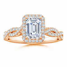 Lab-Grown Emerald-Cut Diamond Halo Twisted Shank Engagement Ring