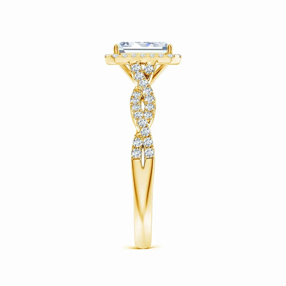 Lab-Grown Emerald-Cut Diamond Halo Twisted Shank Engagement Ring