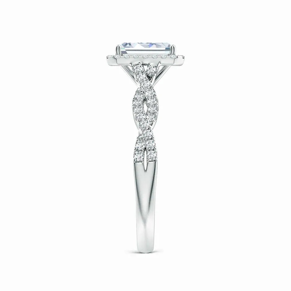 Lab-Grown Emerald-Cut Diamond Halo Twisted Shank Engagement Ring