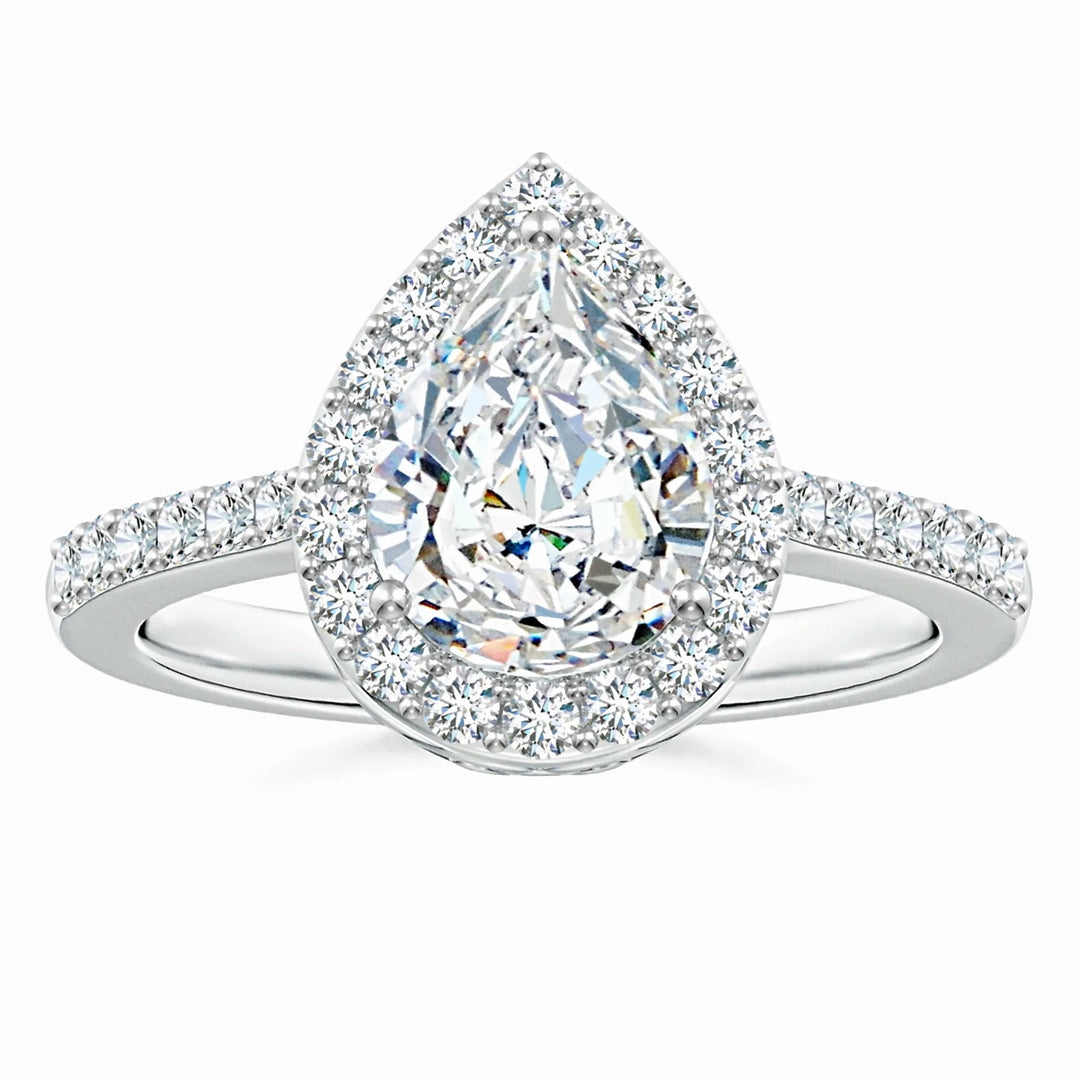Prong-Set Pear Lab-Grown Diamond Ring with Halo