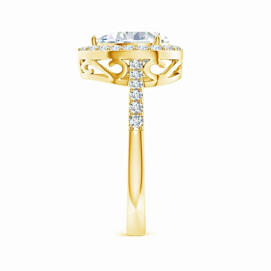 Prong-Set Pear Lab-Grown Diamond Ring with Halo