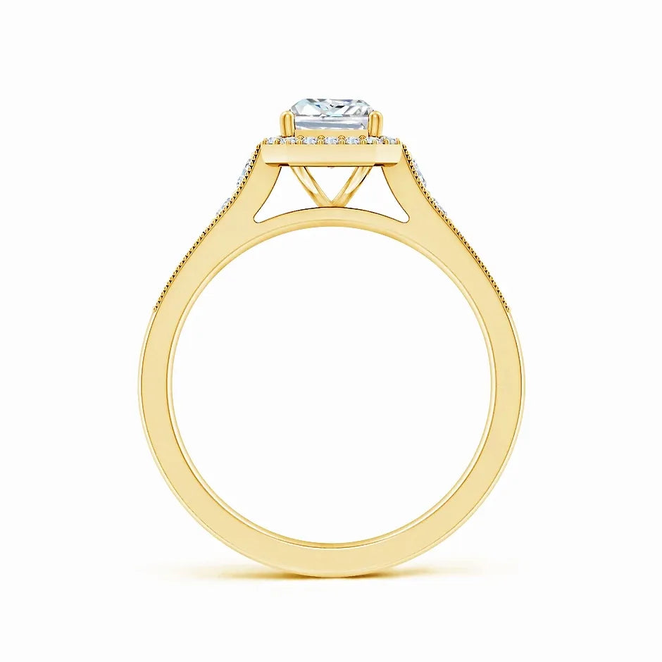 Lab-Grown Radiant-Cut Diamond Halo Engagement Ring with Milgrain