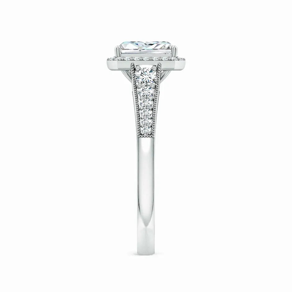 Lab-Grown Radiant-Cut Diamond Halo Engagement Ring with Milgrain