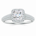 Load image into Gallery viewer, Lab-Grown Princess-Cut Diamond Halo Engagement Ring with Pave-Set Accents
