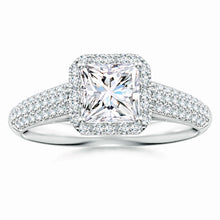 Lab-Grown Princess-Cut Diamond Halo Engagement Ring with Pave-Set Accents