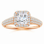 Load image into Gallery viewer, Lab-Grown Princess-Cut Diamond Halo Engagement Ring with Pave-Set Accents
