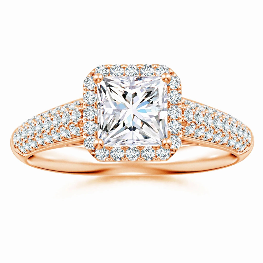 Lab-Grown Princess-Cut Diamond Halo Engagement Ring with Pave-Set Accents