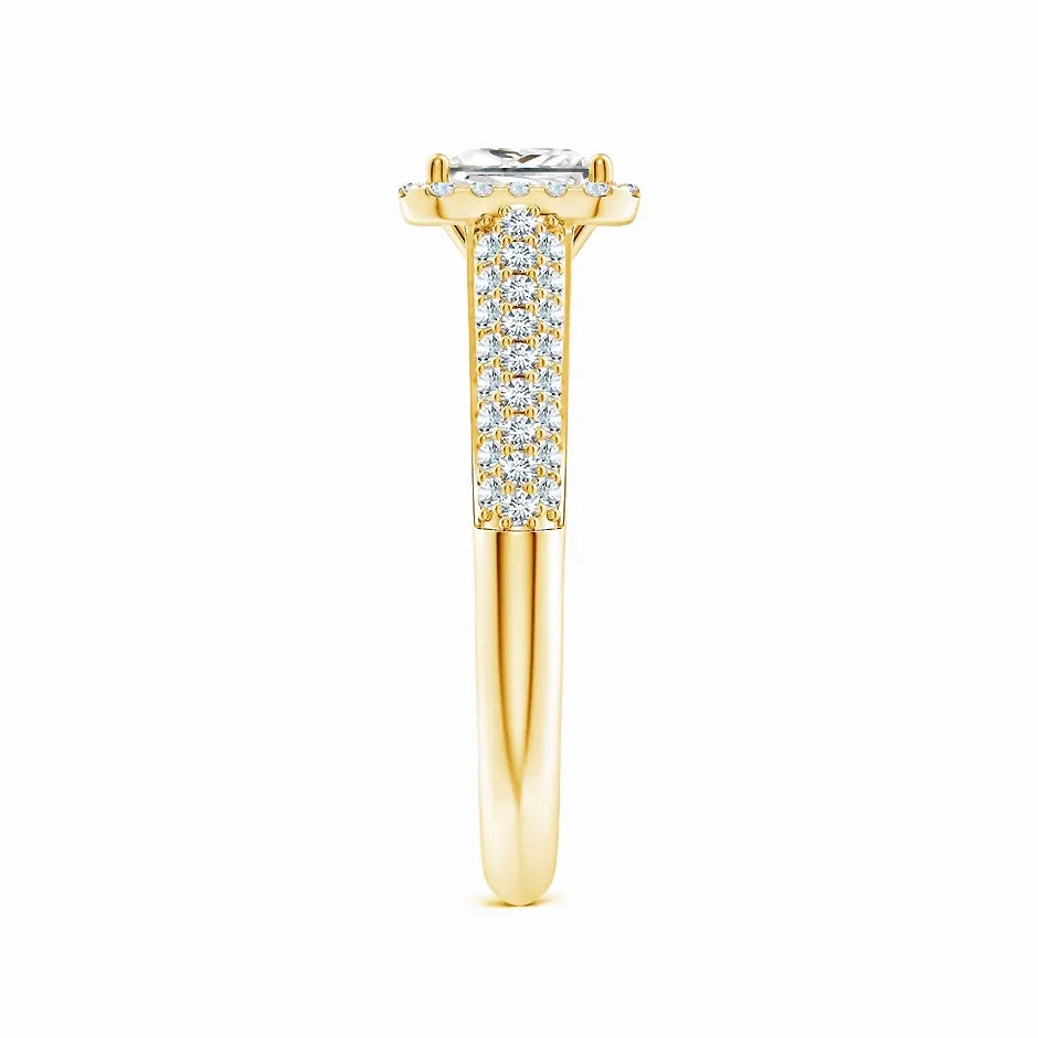 Lab-Grown Princess-Cut Diamond Halo Engagement Ring with Pave-Set Accents