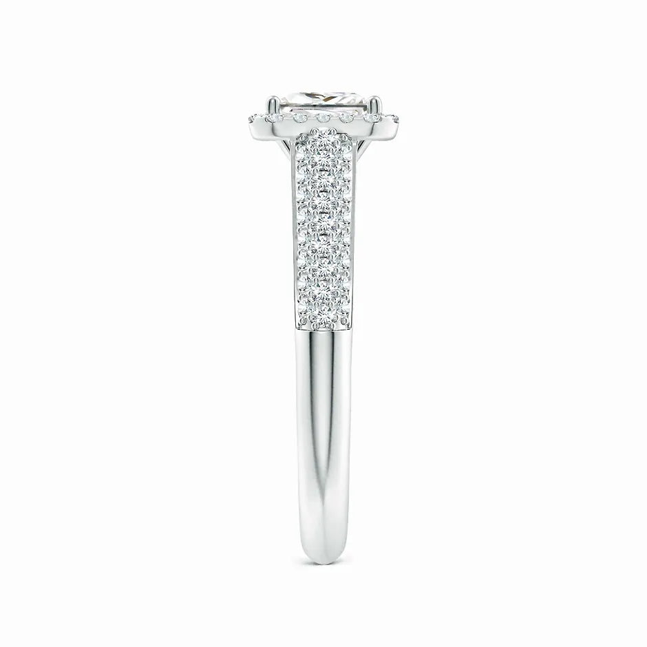 Lab-Grown Princess-Cut Diamond Halo Engagement Ring with Pave-Set Accents