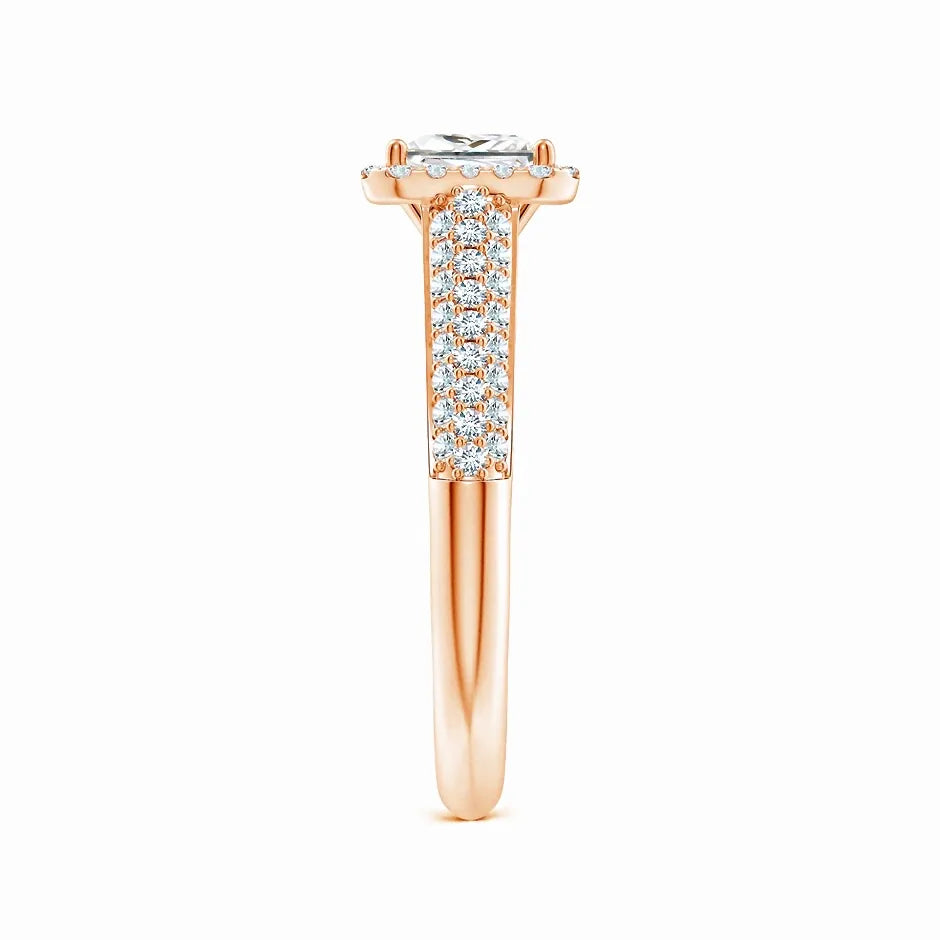 Lab-Grown Princess-Cut Diamond Halo Engagement Ring with Pave-Set Accents