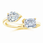 Load image into Gallery viewer, Lab-Grown Pear &amp; Emerald-Cut Diamond Two-Stone Open Ring
