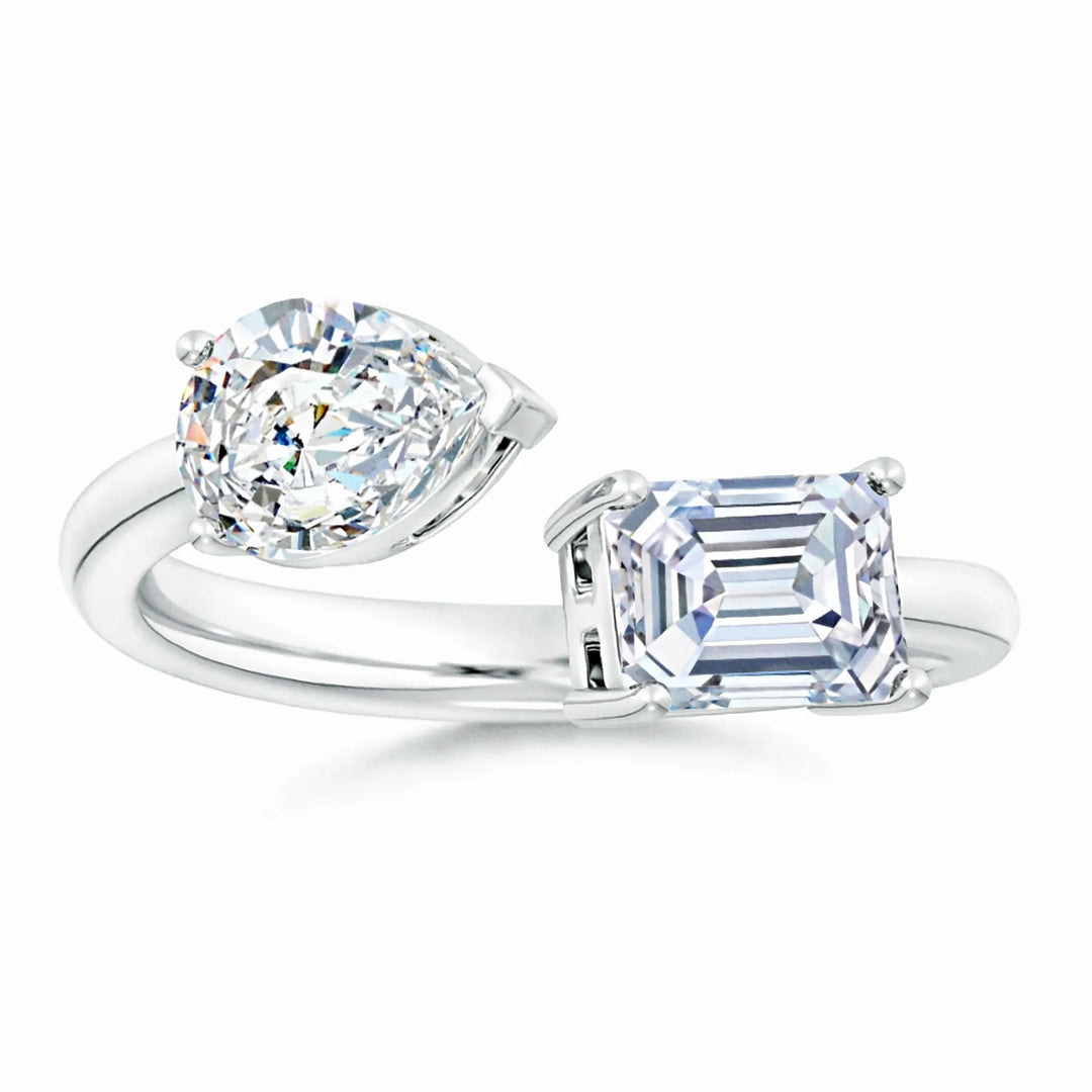 Lab-Grown Pear & Emerald-Cut Diamond Two-Stone Open Ring