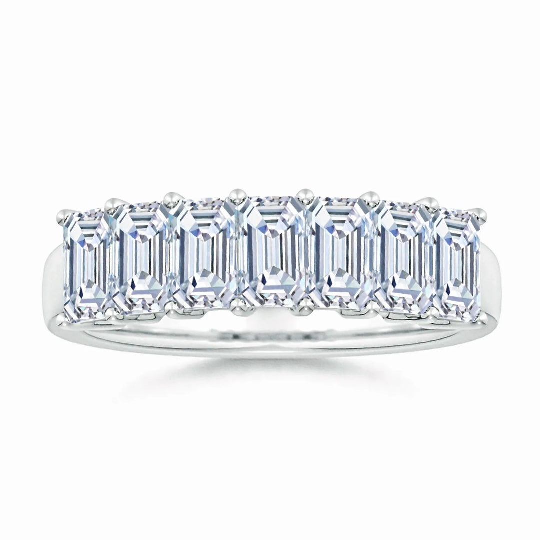 Lab-Grown Prong-Set Emerald-Cut Diamond Seven Stone Wedding Ring