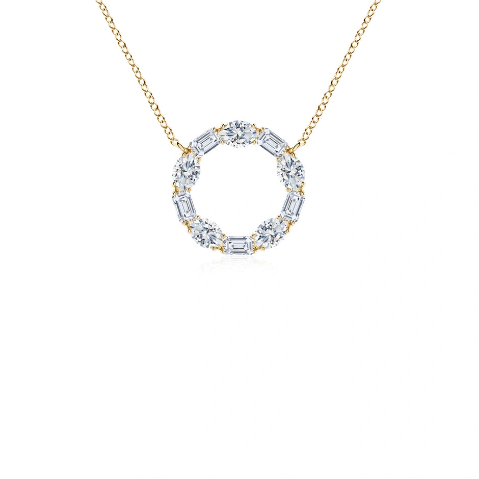 Lab-Grown Emerald-Cut and Oval Diamond Circle of Life Pendant