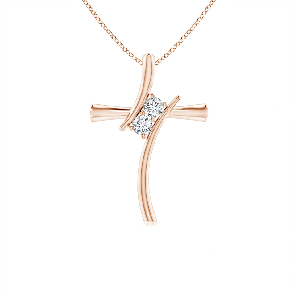 Lab-Grown Two Stone Diamond Bypass Cross Pendant