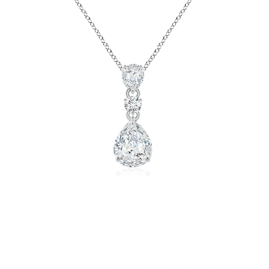 Lab-Grown Pear and Round Diamond Three Stone Pendant
