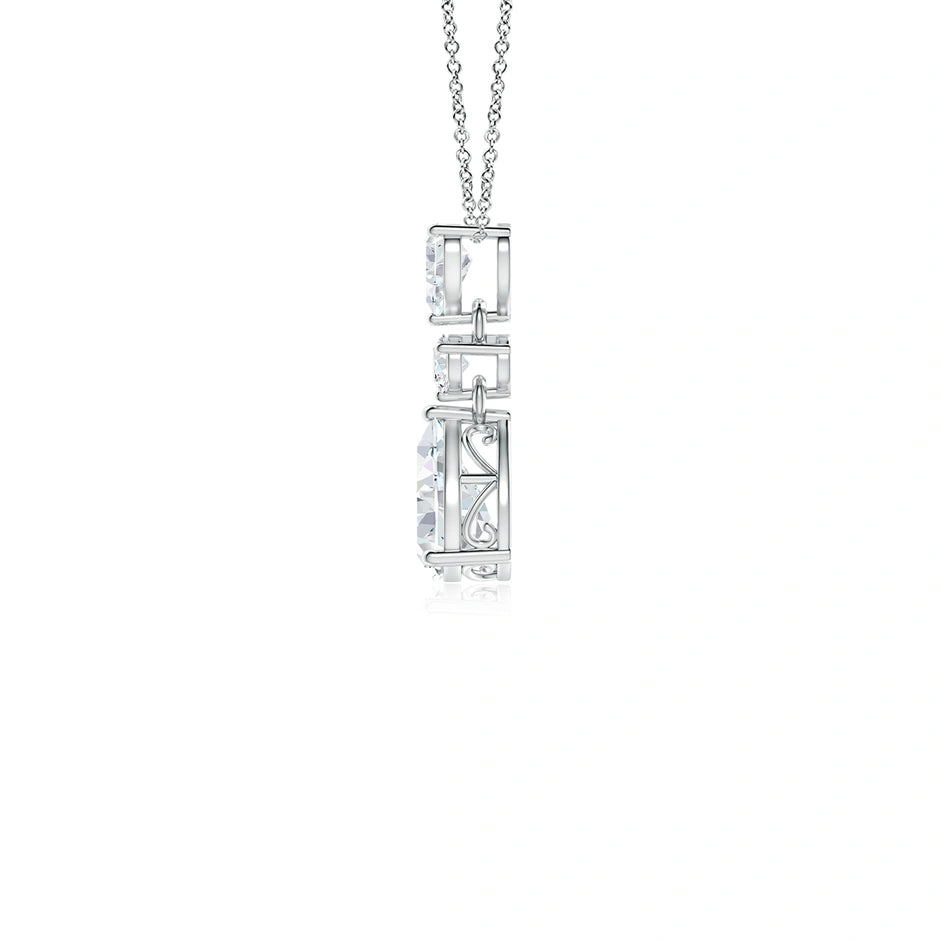 Lab-Grown Pear and Round Diamond Three Stone Pendant