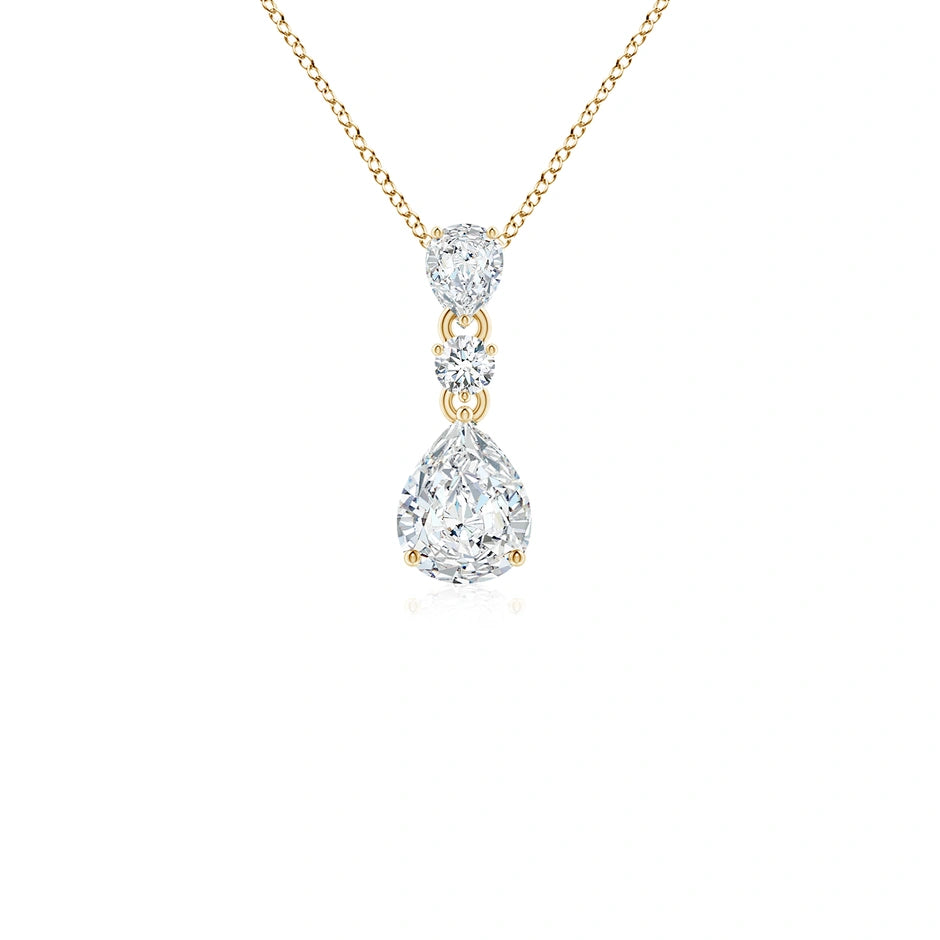 Lab-Grown Pear and Round Diamond Three Stone Pendant