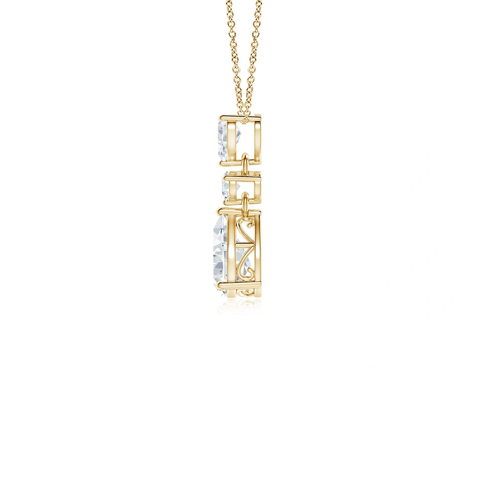 Lab-Grown Pear and Round Diamond Three Stone Pendant