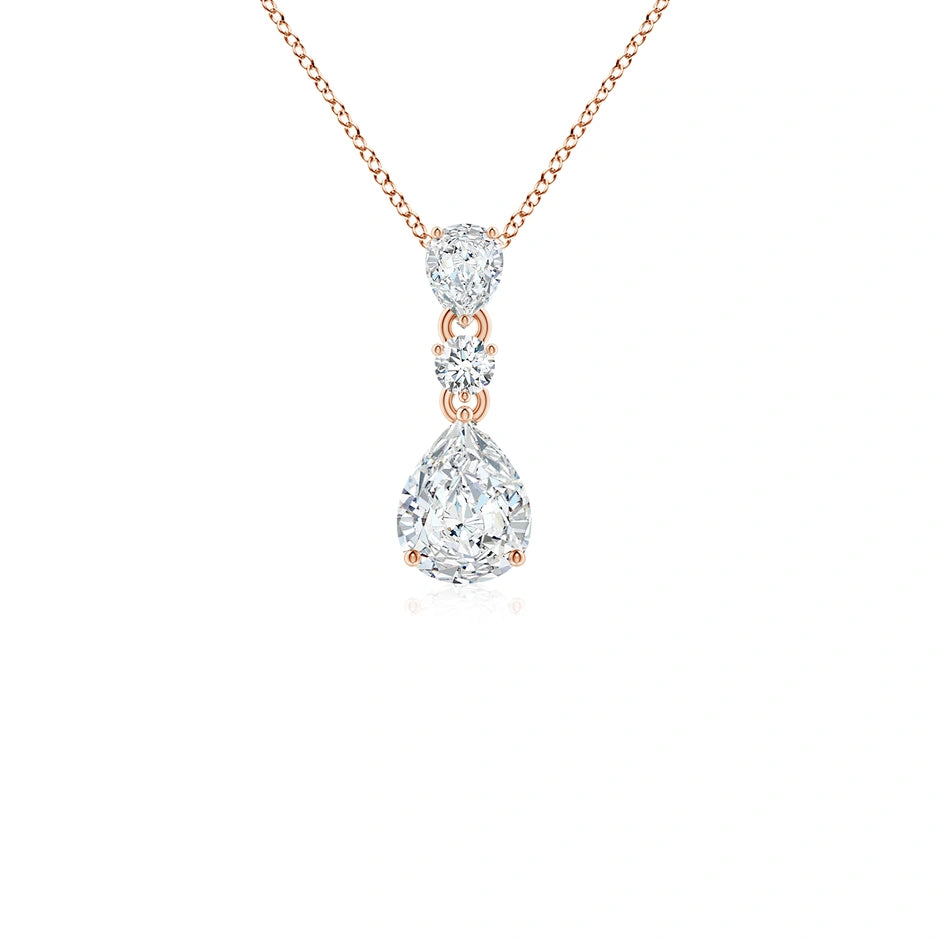 Lab-Grown Pear and Round Diamond Three Stone Pendant