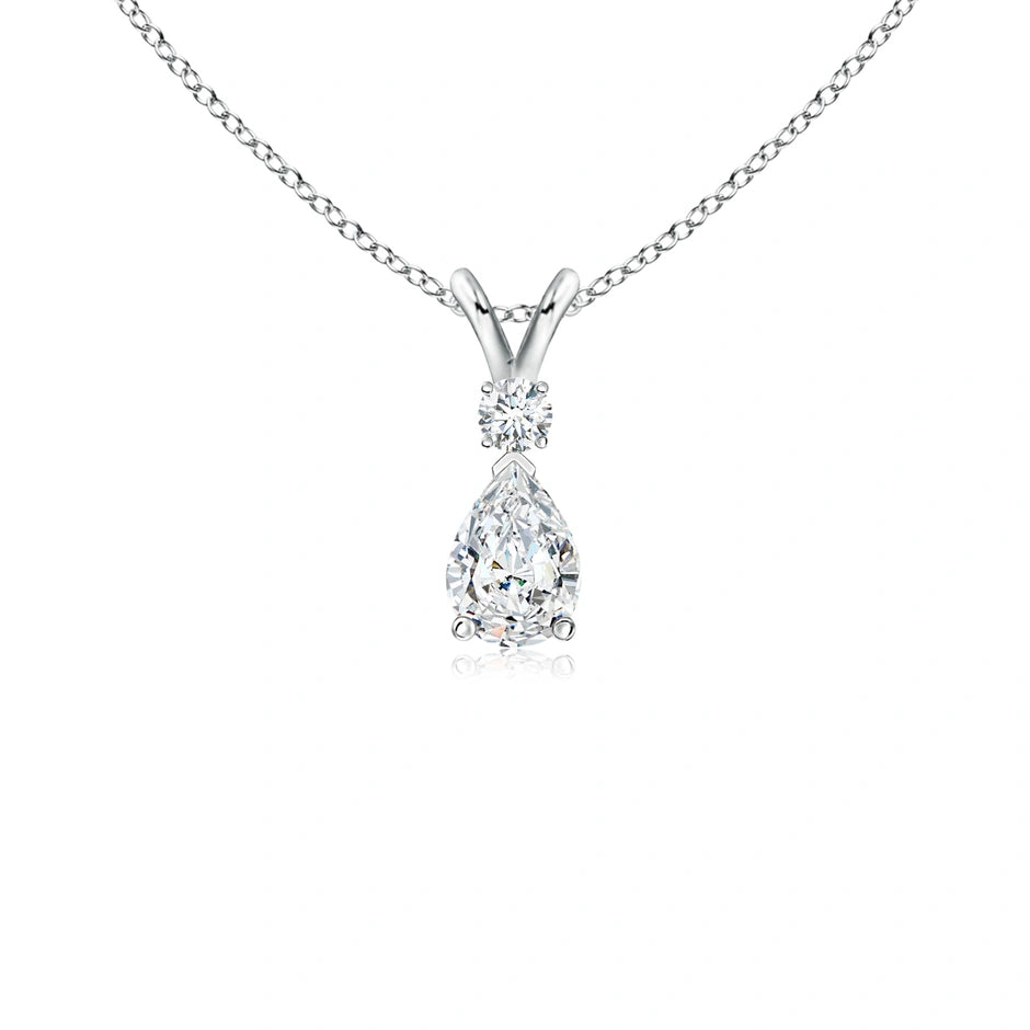 Prong-Set Lab-Grown Diamond Teardrop V-Bale Pendant