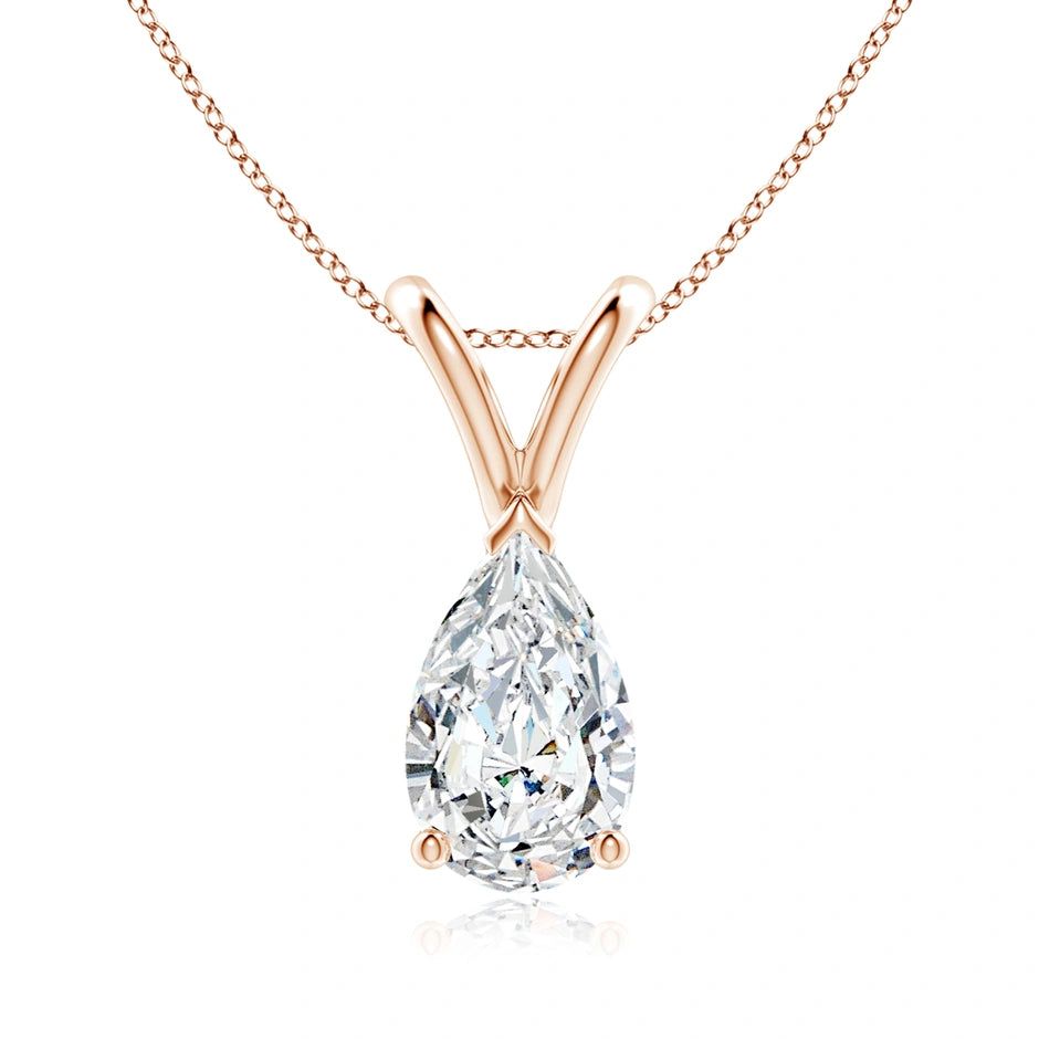 Lab-Grown V-Bale Pear-Shaped Diamond Solitaire Pendant