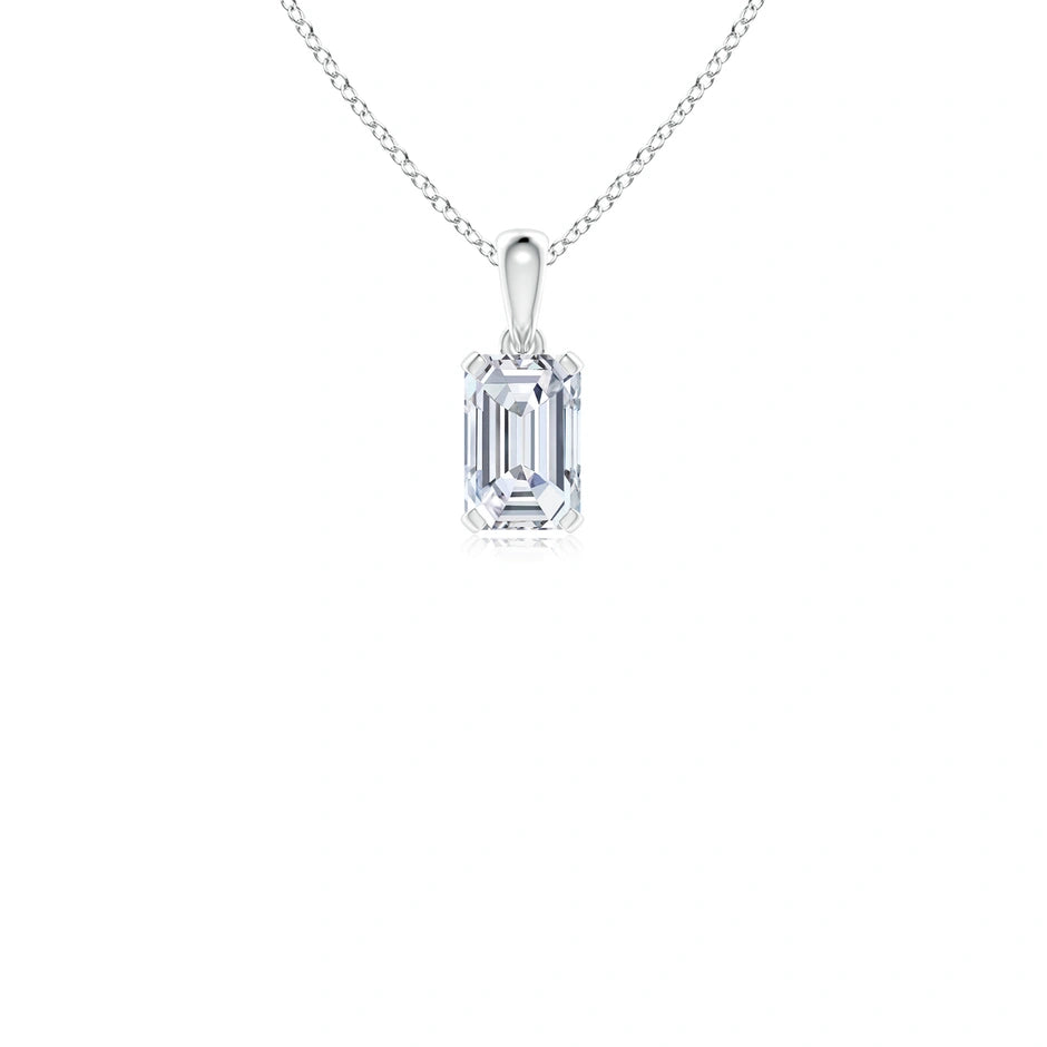 Prong-Set Emerald-Cut Lab-Grown Diamond Solitaire Pendant