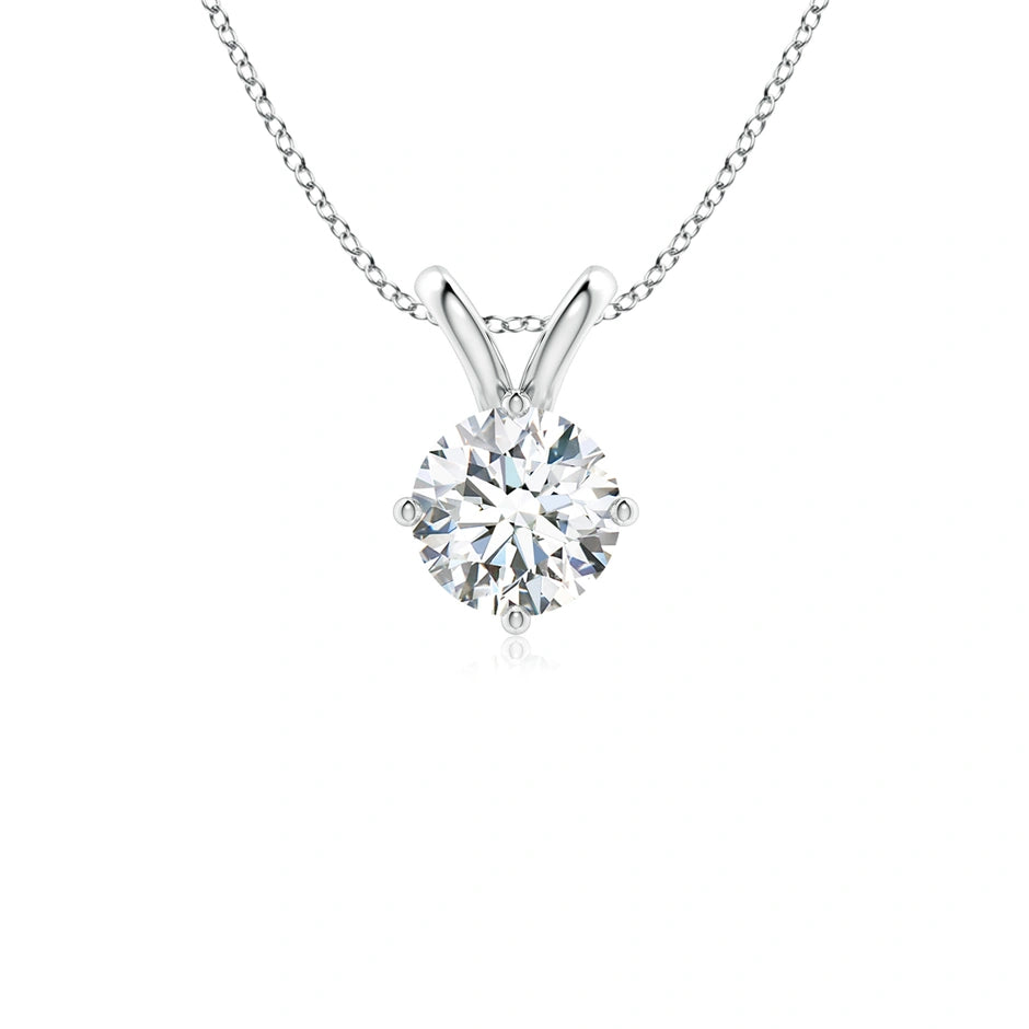 Round Prong-Set Lab-Grown Diamond Solitaire V-Bale Pendant