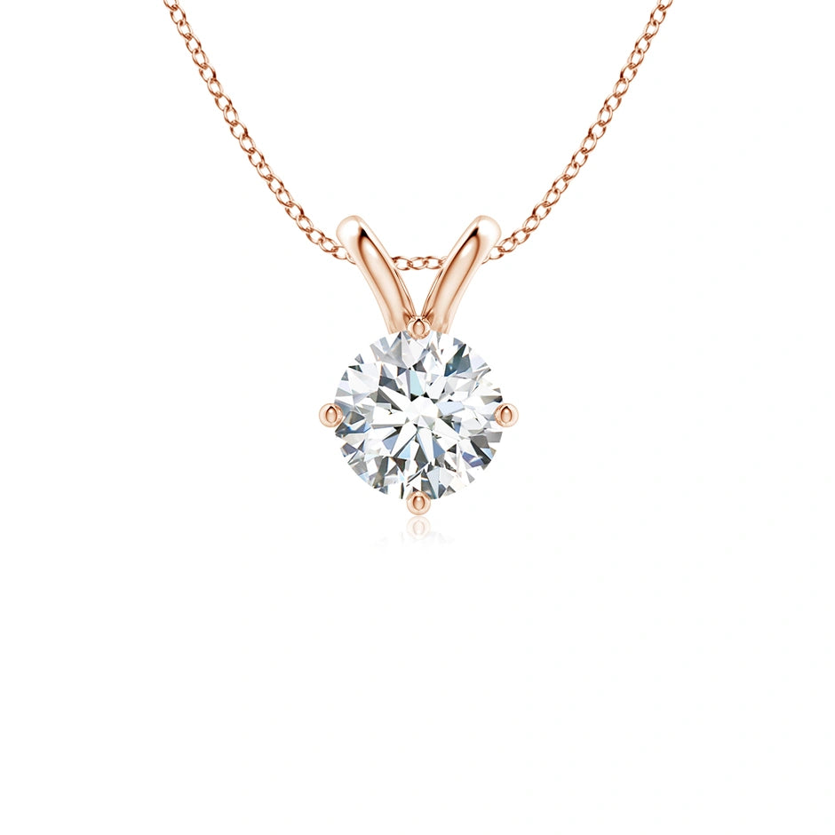 Round Prong-Set Lab-Grown Diamond Solitaire V-Bale Pendant