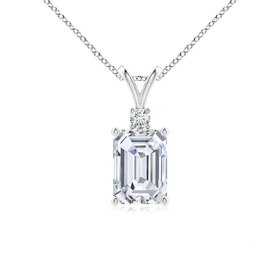 Emerald-Cut Lab-Grown Diamond Solitaire Pendant with Accent