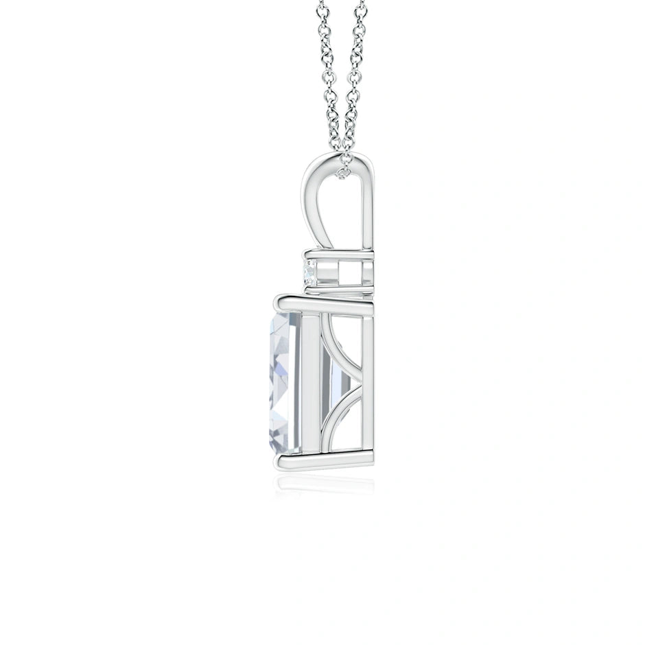 Emerald-Cut Lab-Grown Diamond Solitaire Pendant with Accent