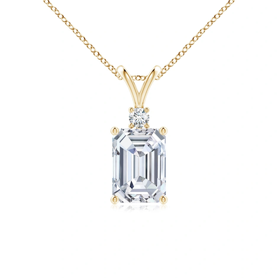 Emerald-Cut Lab-Grown Diamond Solitaire Pendant with Accent