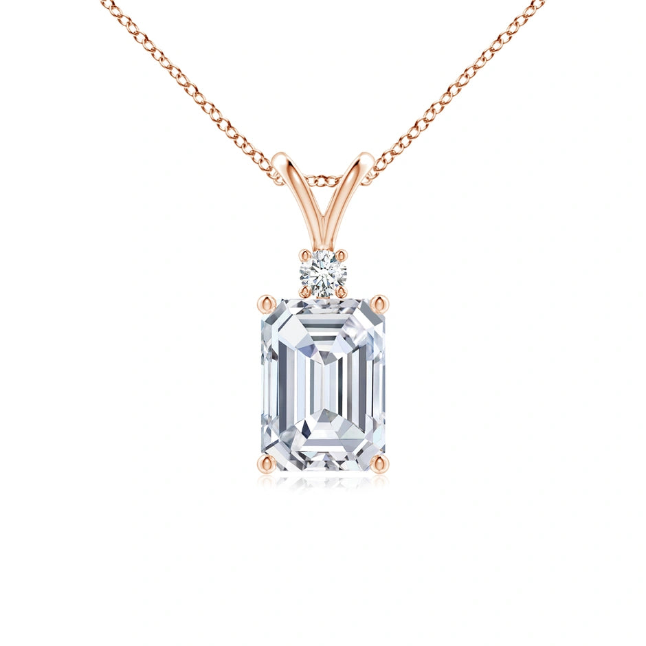 Emerald-Cut Lab-Grown Diamond Solitaire Pendant with Accent