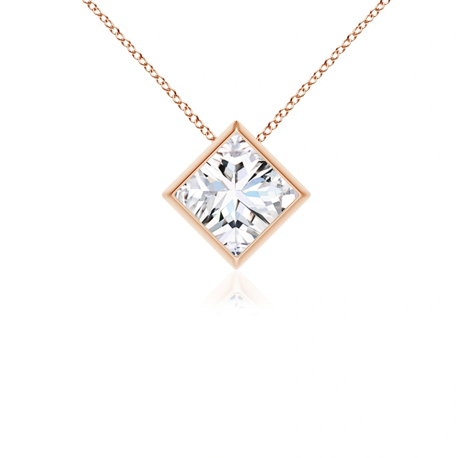 Bezel-Set Princess-Cut Lab-Grown Diamond Solitaire Pendant