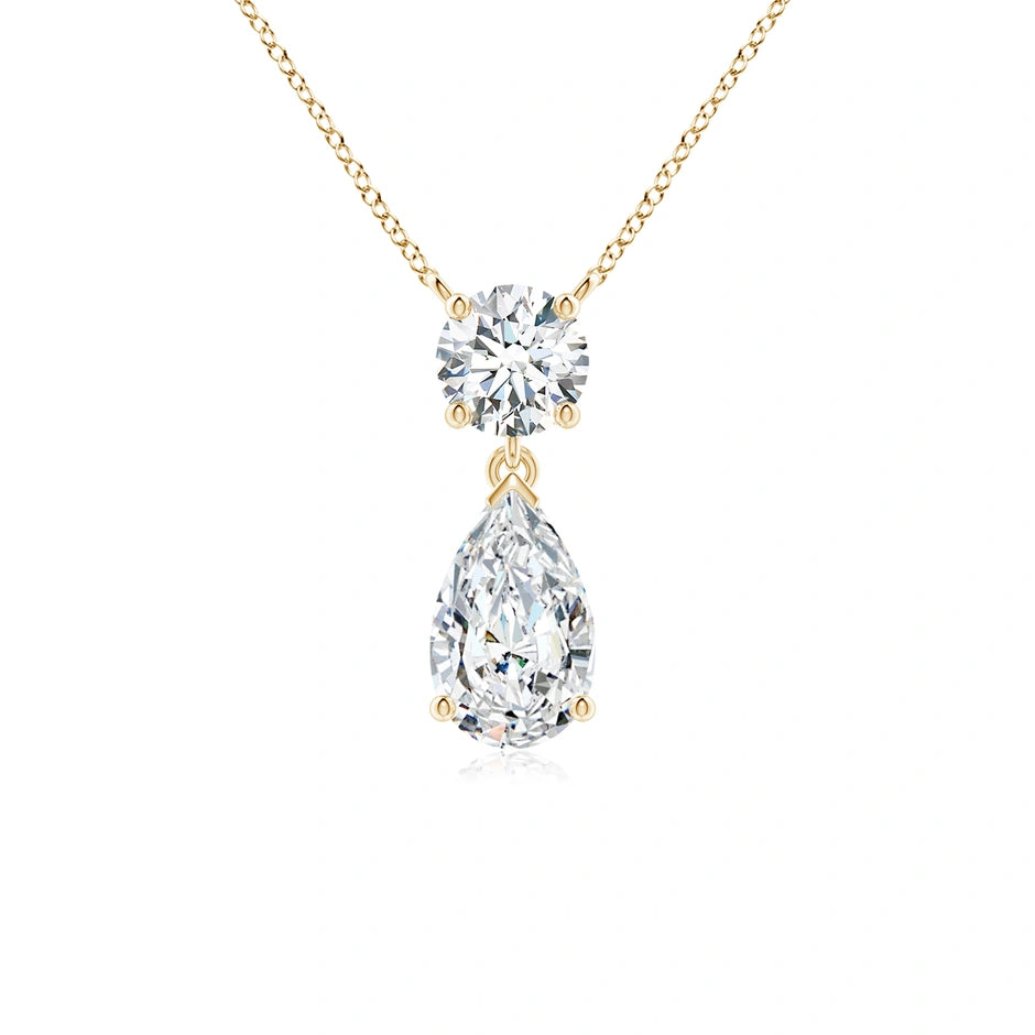Lab-Grown Solitaire Pear Diamond Drop Pendant with Accent