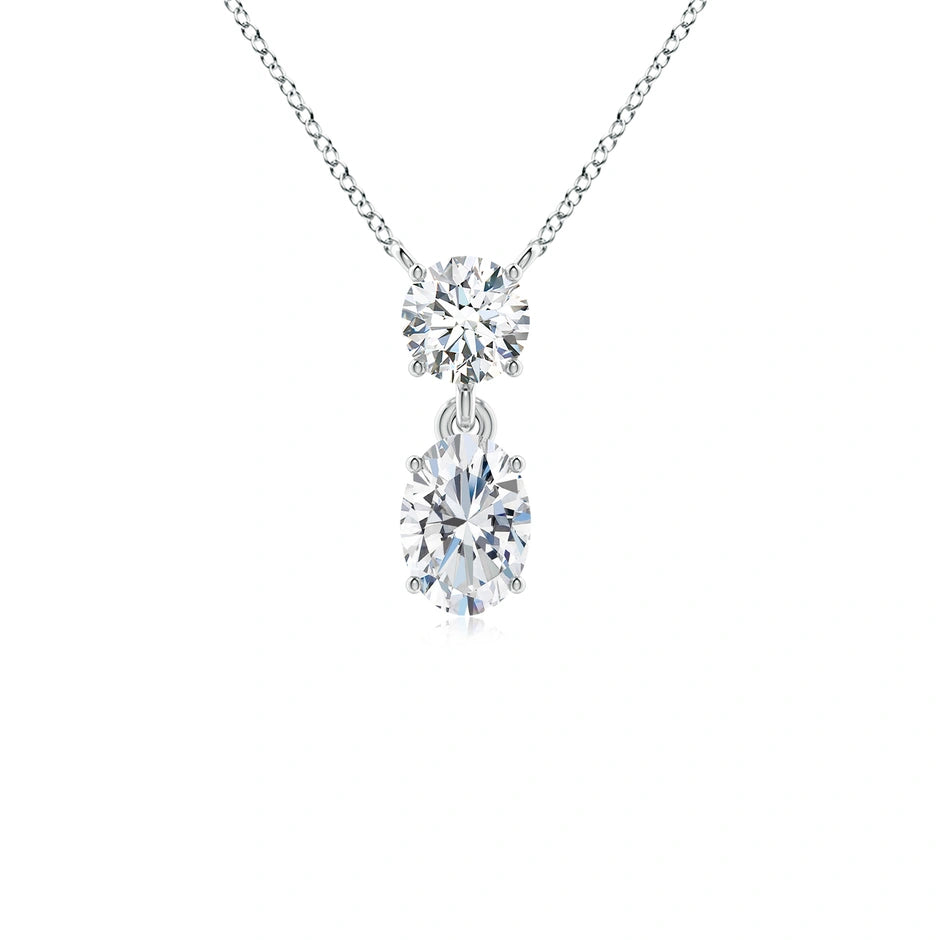 Lab-Grown Solitaire Oval Diamond Drop Pendant with Accent