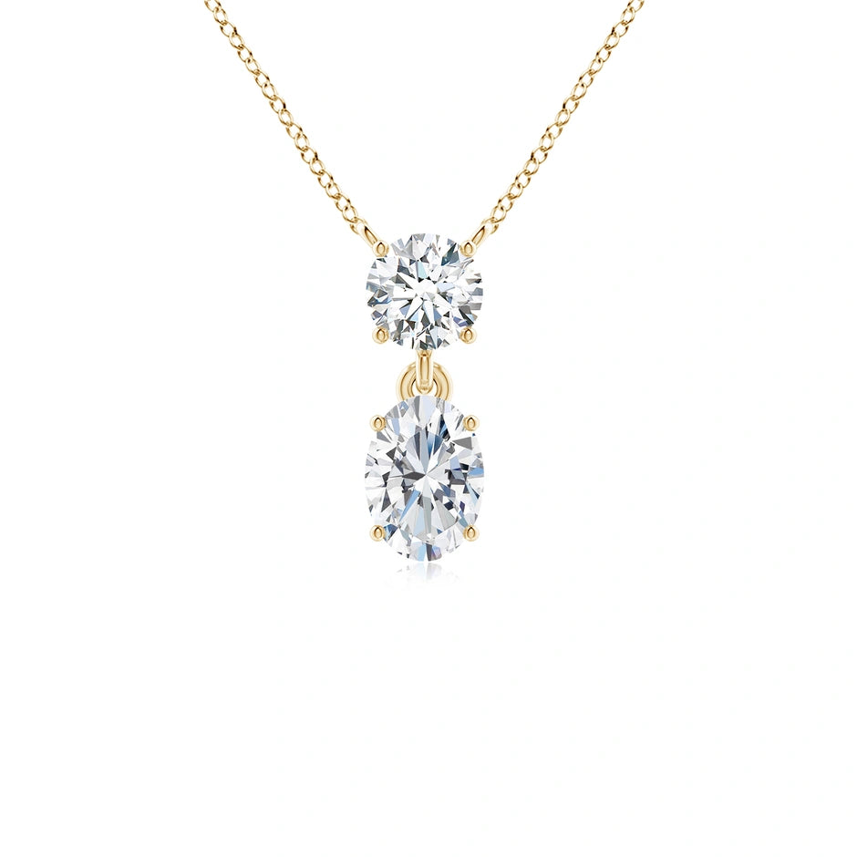Lab-Grown Solitaire Oval Diamond Drop Pendant with Accent