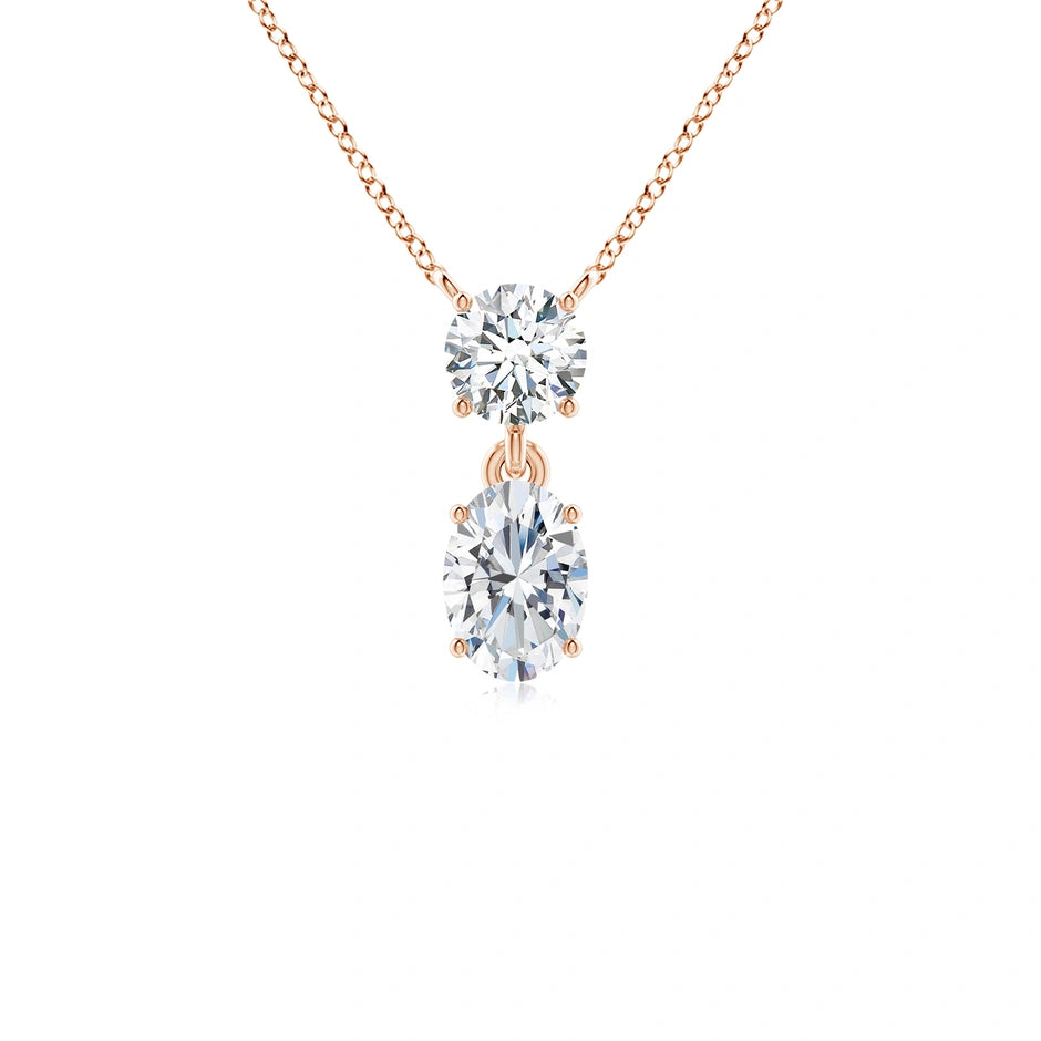 Lab-Grown Solitaire Oval Diamond Drop Pendant with Accent