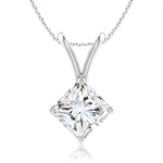 Load image into Gallery viewer, Lab-Grown Prong-Set Princess-Cut Diamond Solitaire V-Bale Pendant
