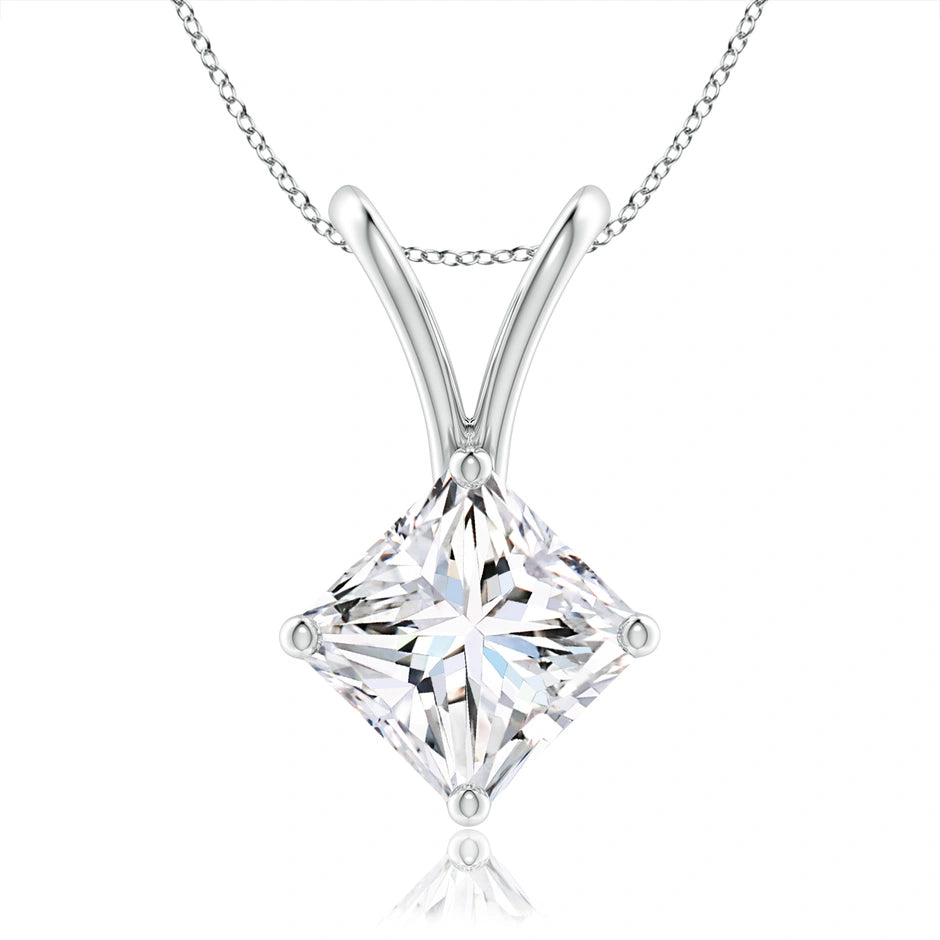 Lab-Grown Prong-Set Princess-Cut Diamond Solitaire V-Bale Pendant